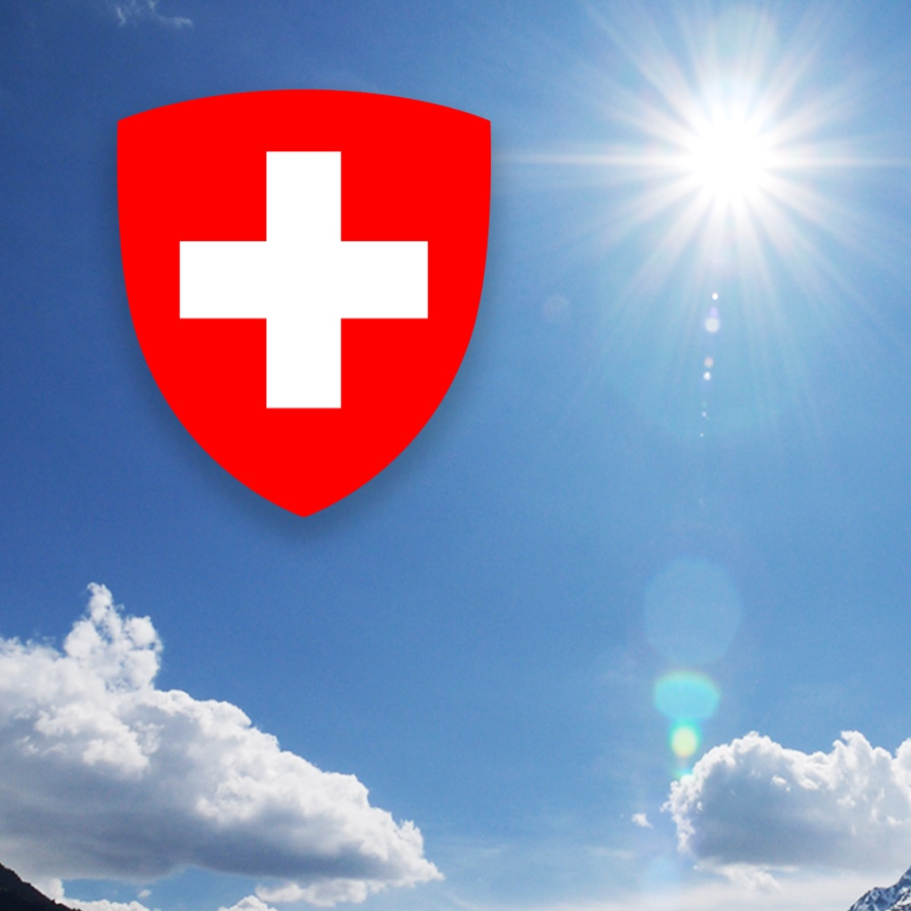 App icon of MeteoSwiss V1 – blue sky with some clouds and the swiss flag