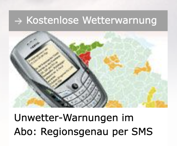 screenshot of an old meteoswiss homepage showing the sms-alert-service